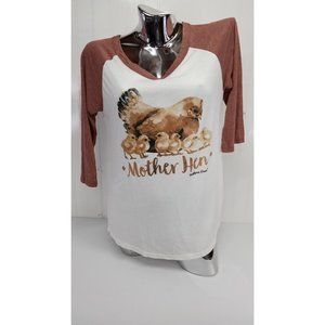 Womens SOUTHERN GRACE " Mother Hen " 3/4 Sleeve Top Shirt CUTE SZ Small